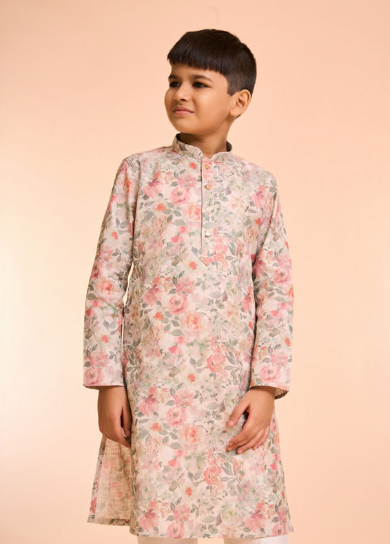 Manyavar Boys Peach Elegance Kurta Pajama