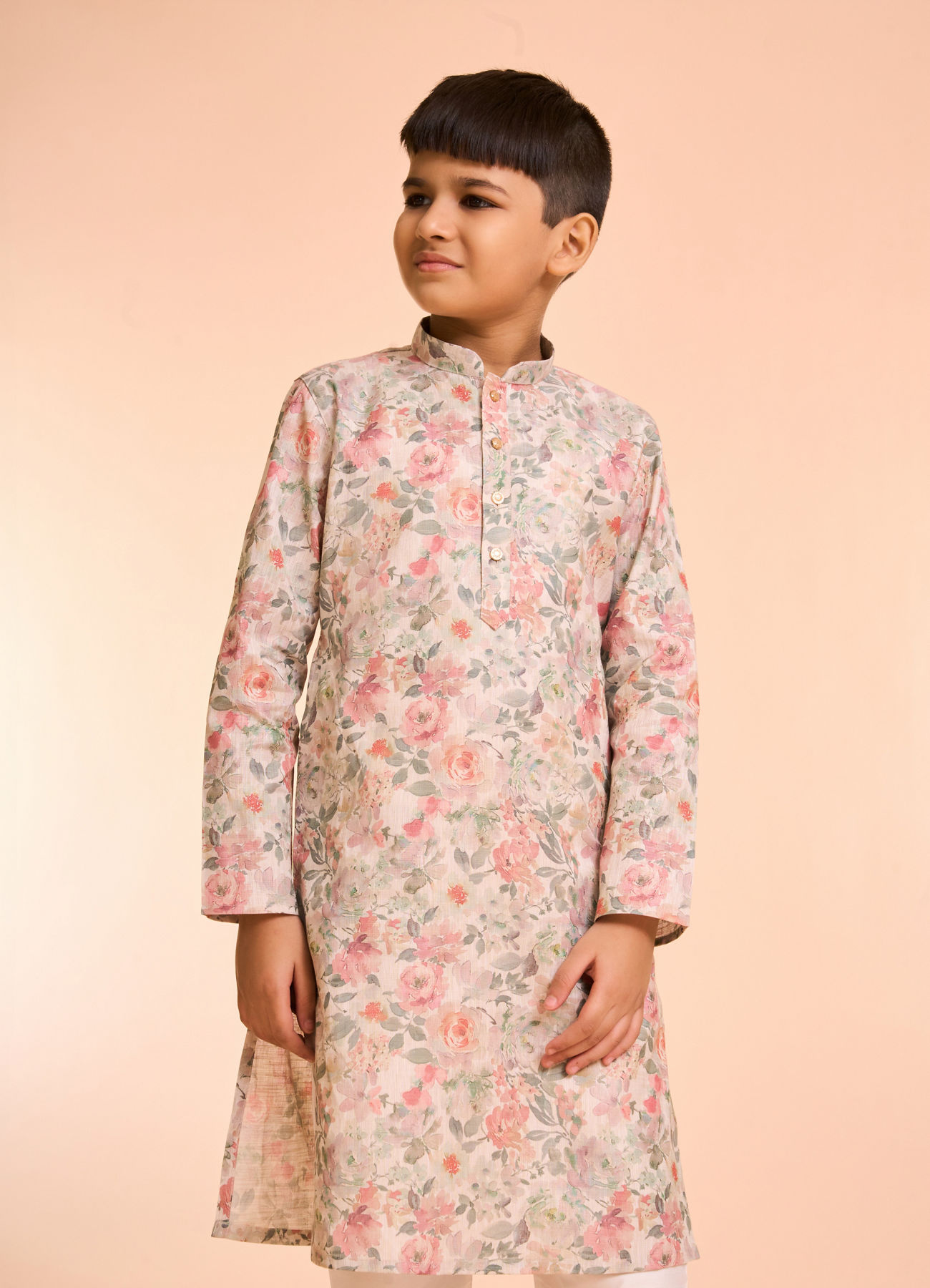 Manyavar Boys Peach Elegance Kurta Pajama