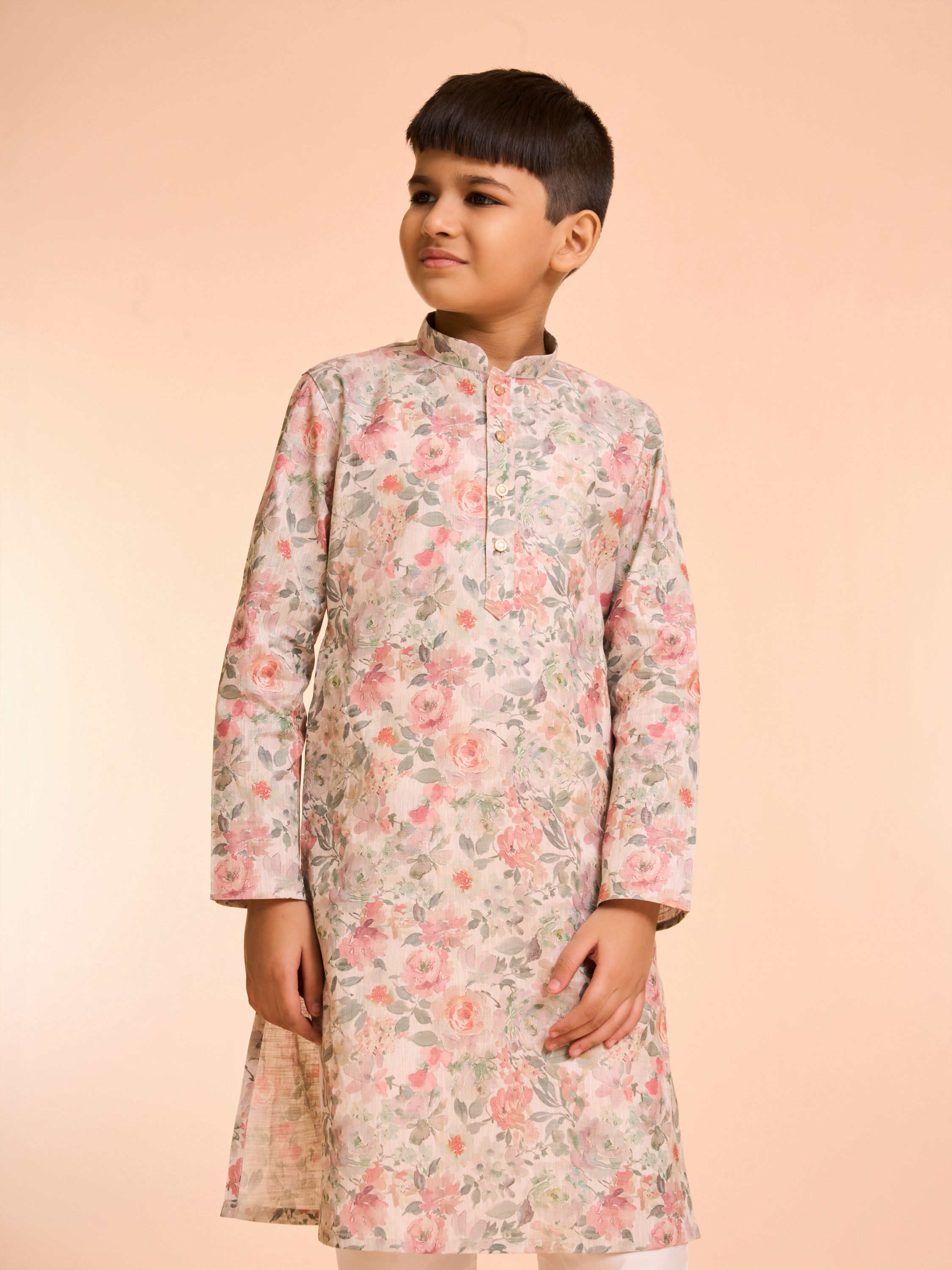 Manyavar Boys Peach Elegance Kurta Pajama