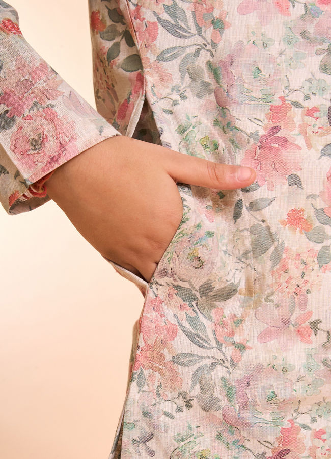 Manyavar Boys Peach Elegance Kurta Pajama