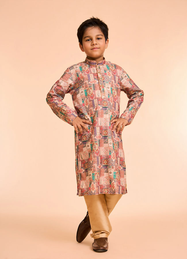 Manyavar Boys Regal Rust-Beige Kurta Pajama
