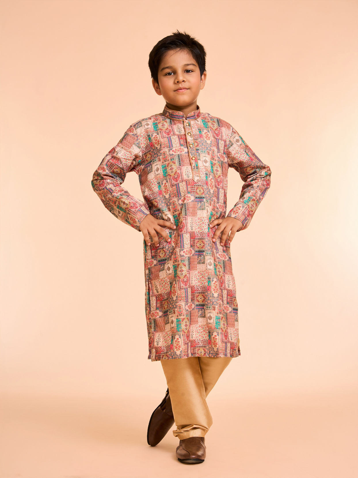 Manyavar Boys Regal Rust-Beige Kurta Pajama