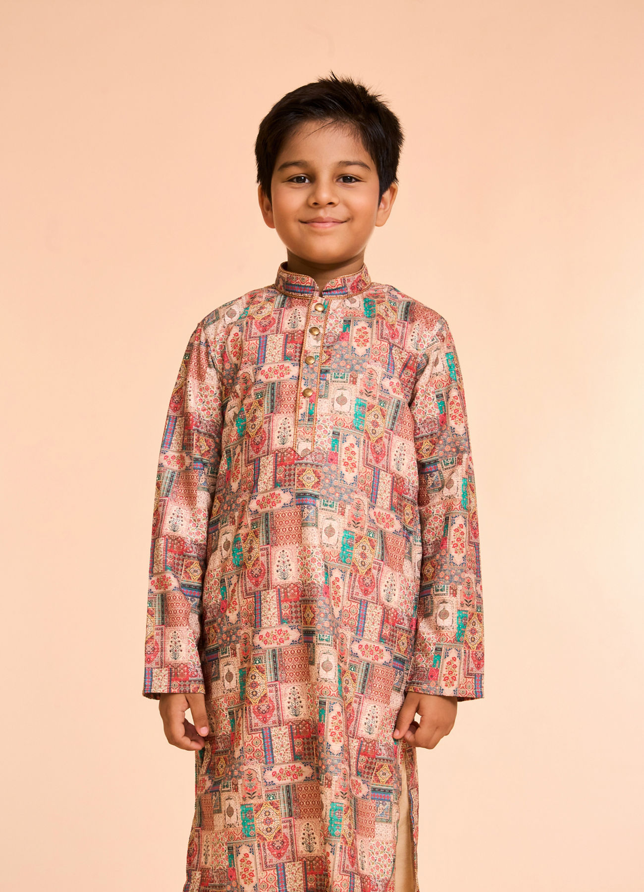 Manyavar Boys Regal Rust-Beige Kurta Pajama