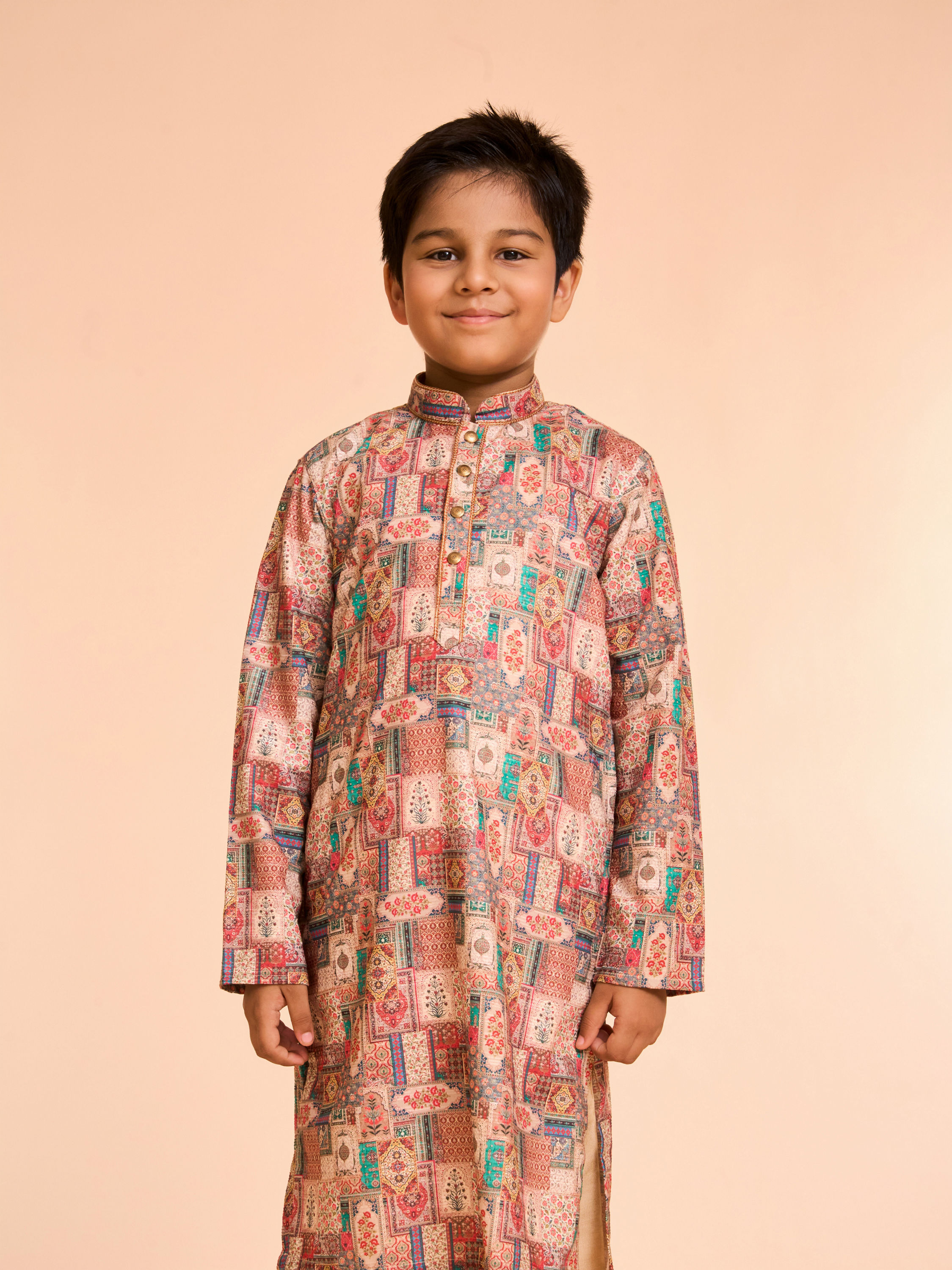Manyavar Boys Regal Rust-Beige Kurta Pajama