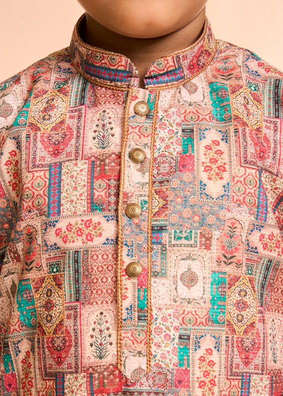 Manyavar Boys Regal Rust-Beige Kurta Pajama