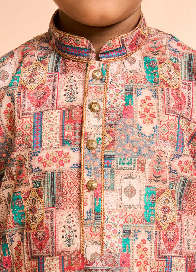 Manyavar Boys Regal Rust-Beige Kurta Pajama
