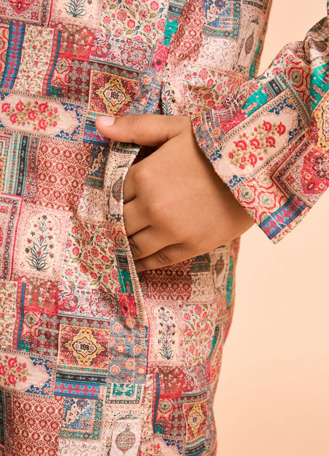 Manyavar Boys Regal Rust-Beige Kurta Pajama