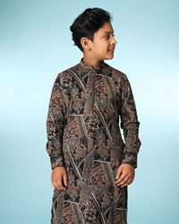 Manyavar Boys Classic Black Ensemble Kurta Pajama