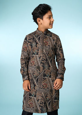 Manyavar Boys Classic Black Ensemble Kurta Pajama