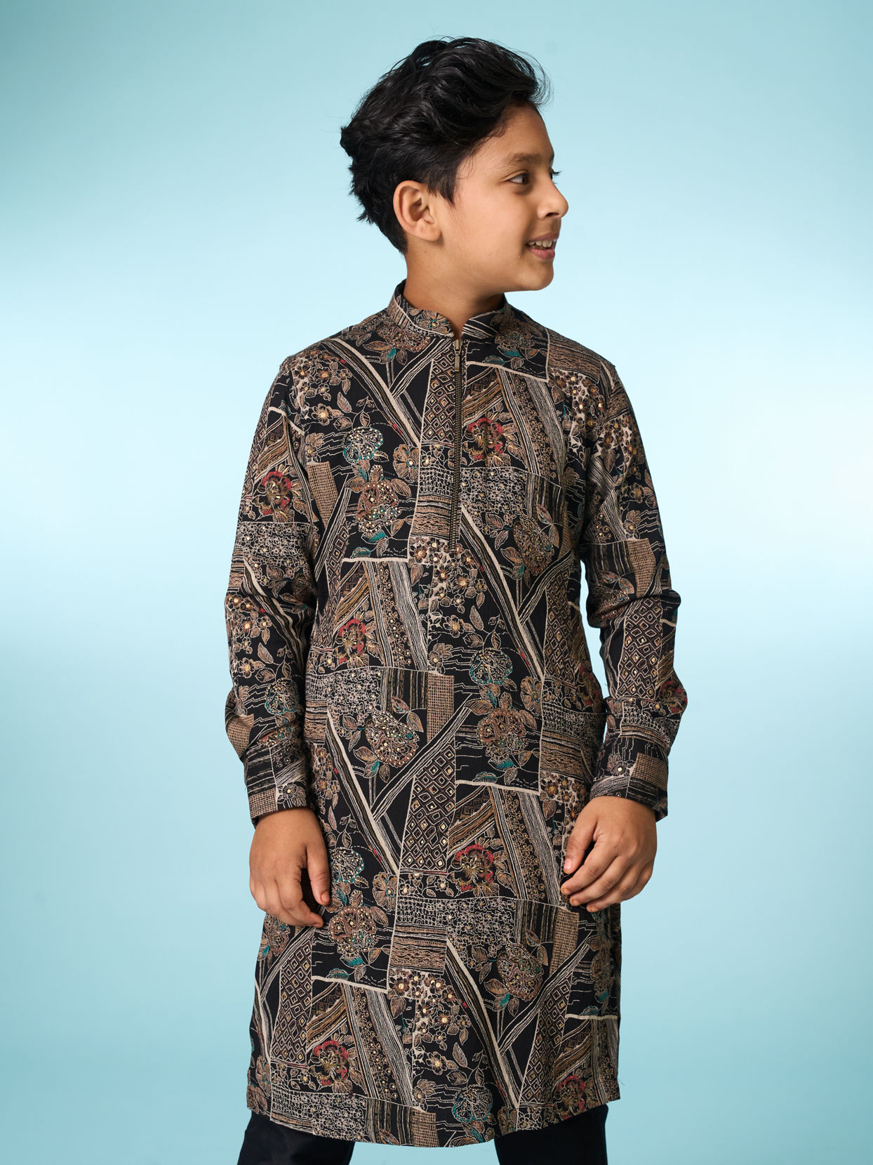 Manyavar Boys Classic Black Ensemble Kurta Pajama