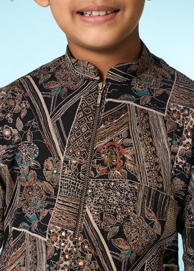 Manyavar Boys Classic Black Ensemble Kurta Pajama