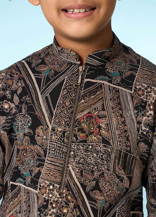 Manyavar Boys Classic Black Ensemble Kurta Pajama