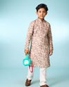 Manyavar Boys Beige Cotton Ensemble Kurta Jacket Set
