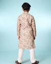 Manyavar Boys Beige Cotton Ensemble Kurta Jacket Set