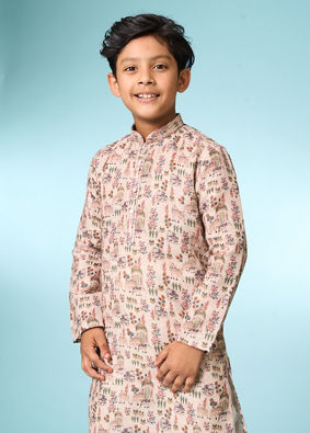 Manyavar Boys Boys' Printed Beige Kurta Pajama Set