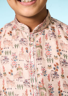 Manyavar Boys Boys' Printed Beige Kurta Pajama Set