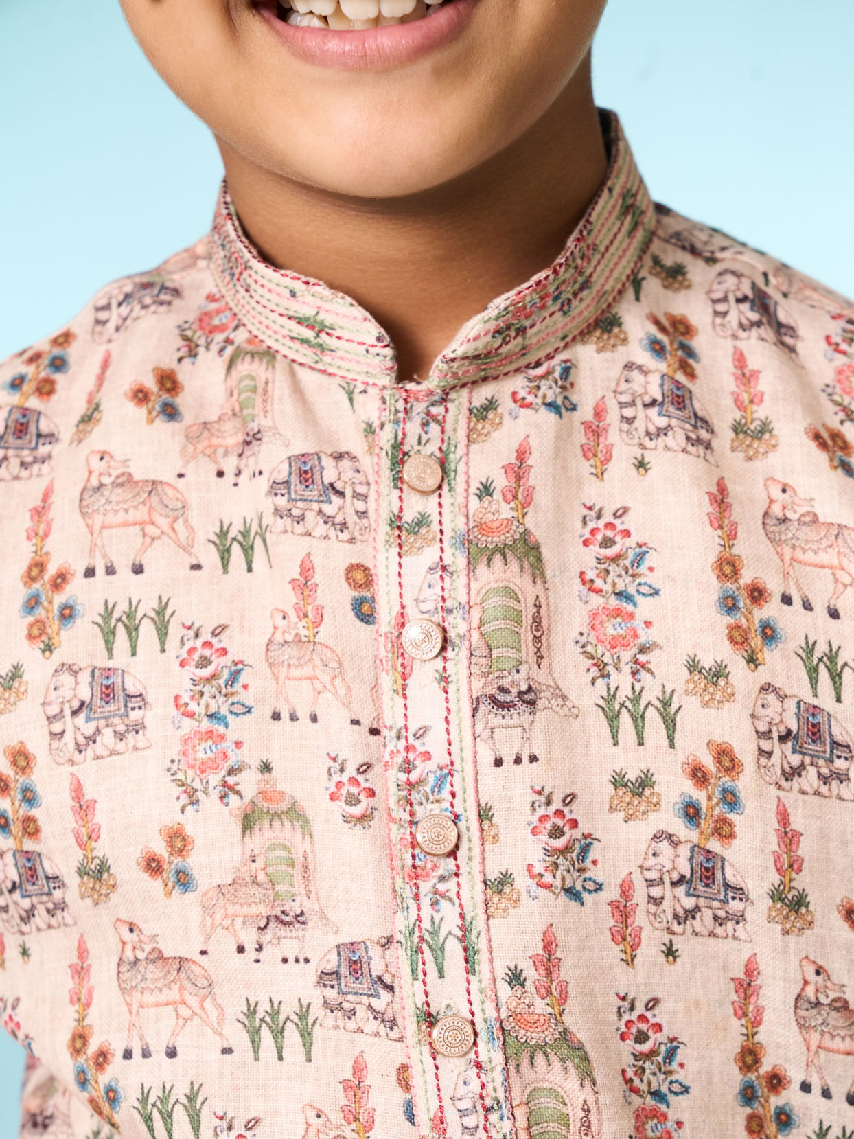 Manyavar Boys Boys' Printed Beige Kurta Pajama Set