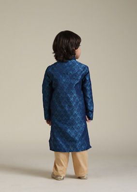 alt message - Manyavar Boys Boys Blue Embroidered Kurta Set image number 5