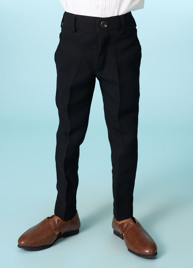 Manyavar Boys Stylish Black Ensemble Suit Set