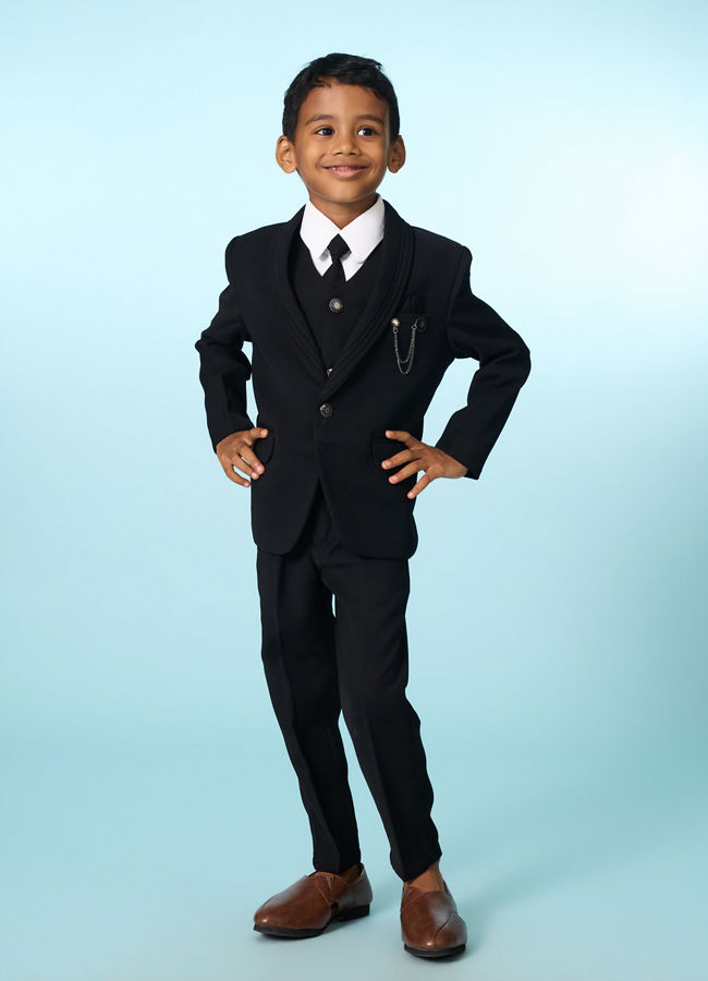 Manyavar Boys Elegant Black Ensemble Suit Set