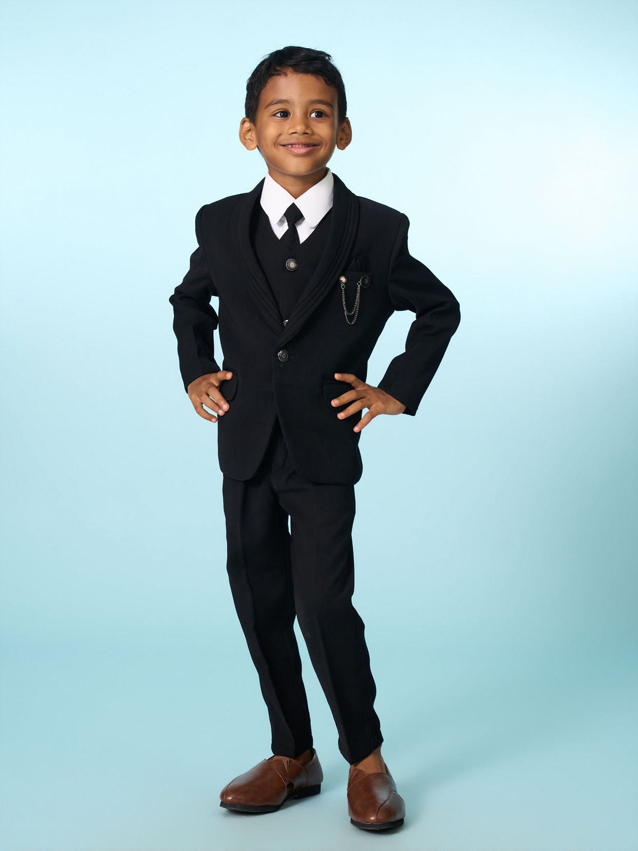 Manyavar Boys Elegant Black Ensemble Suit Set