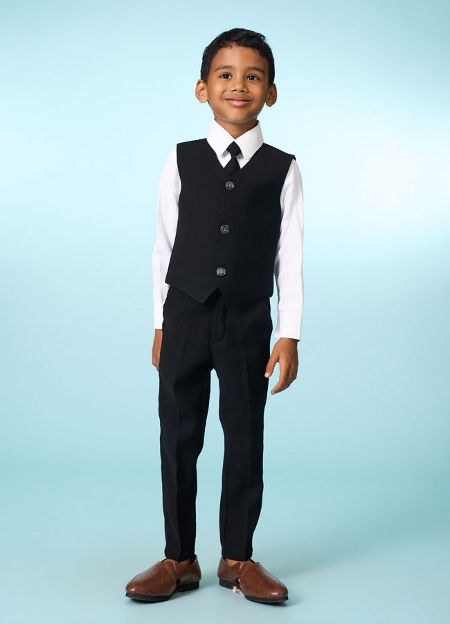 Manyavar Boys Elegant Black Ensemble Suit Set