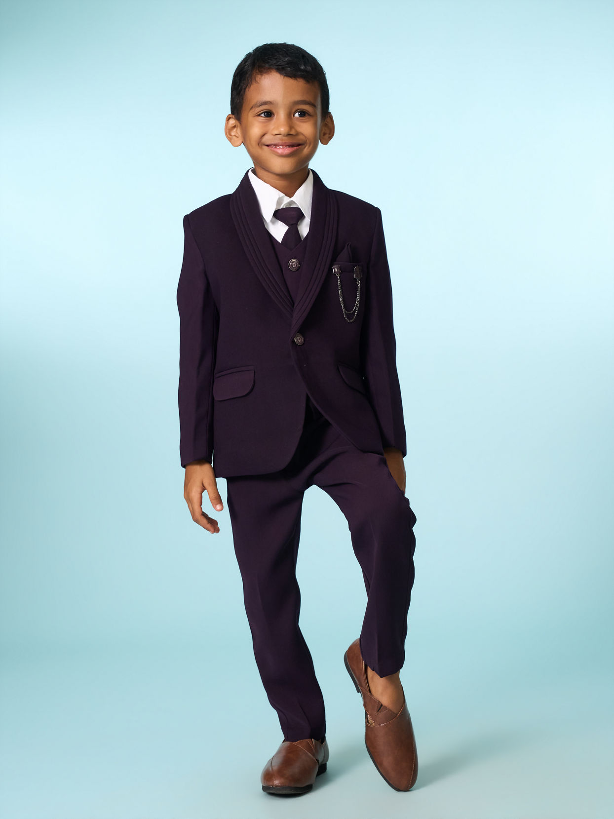 Manyavar Boys Purple Blazer Suit Set