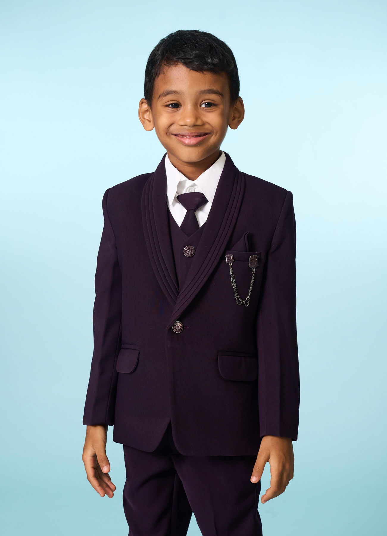 Manyavar Boys Purple Blazer Suit Set