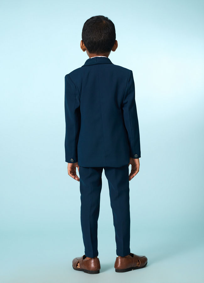Manyavar Boys Teal Blue Regal Blazer Suit Set