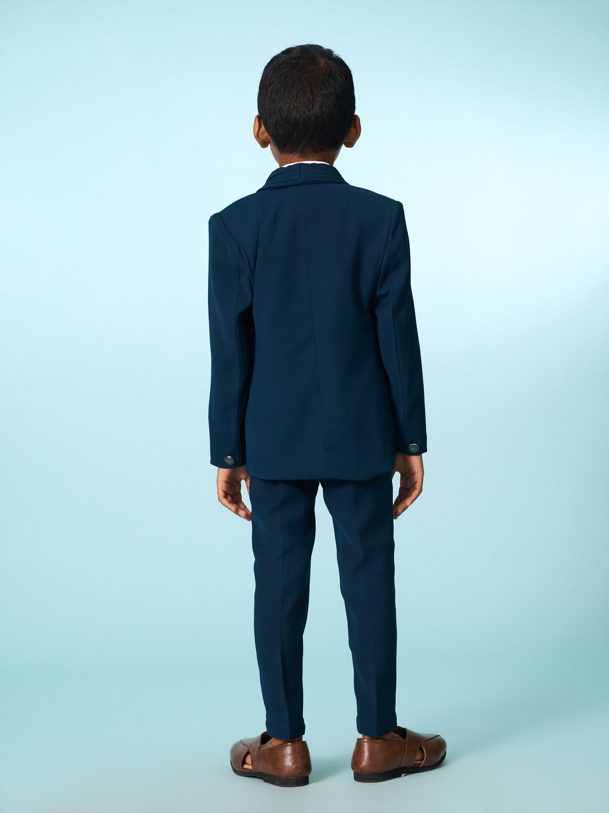 Manyavar Boys Teal Blue Regal Blazer Suit Set