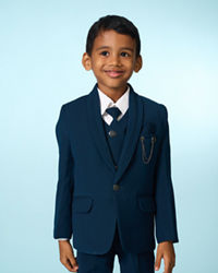Manyavar Boys Teal Blue Regal Blazer Suit Set