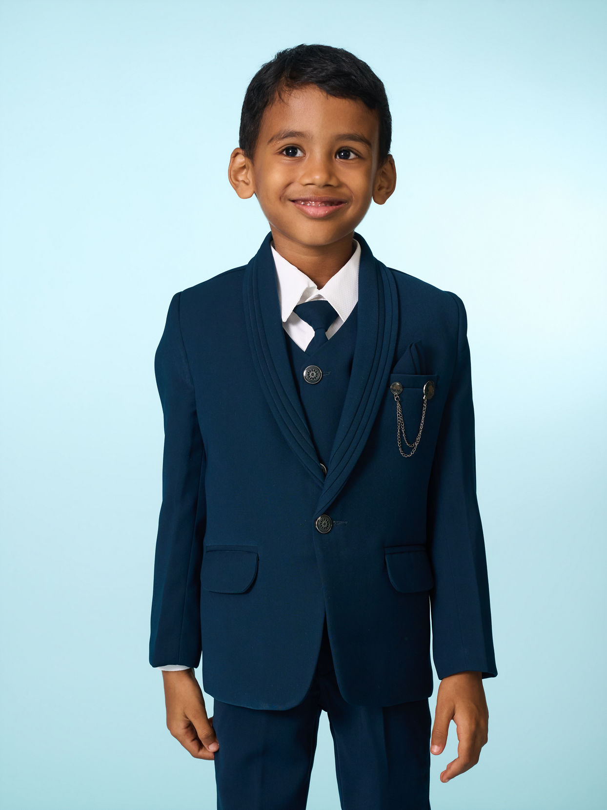 Manyavar Boys Teal Blue Regal Blazer Suit Set