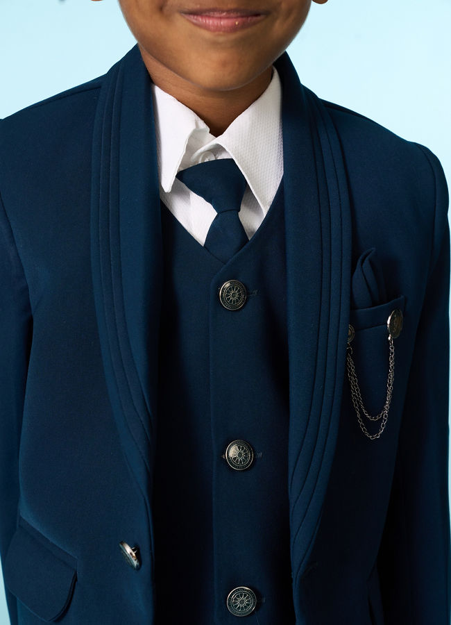 Manyavar Boys Teal Blue Regal Blazer Suit Set