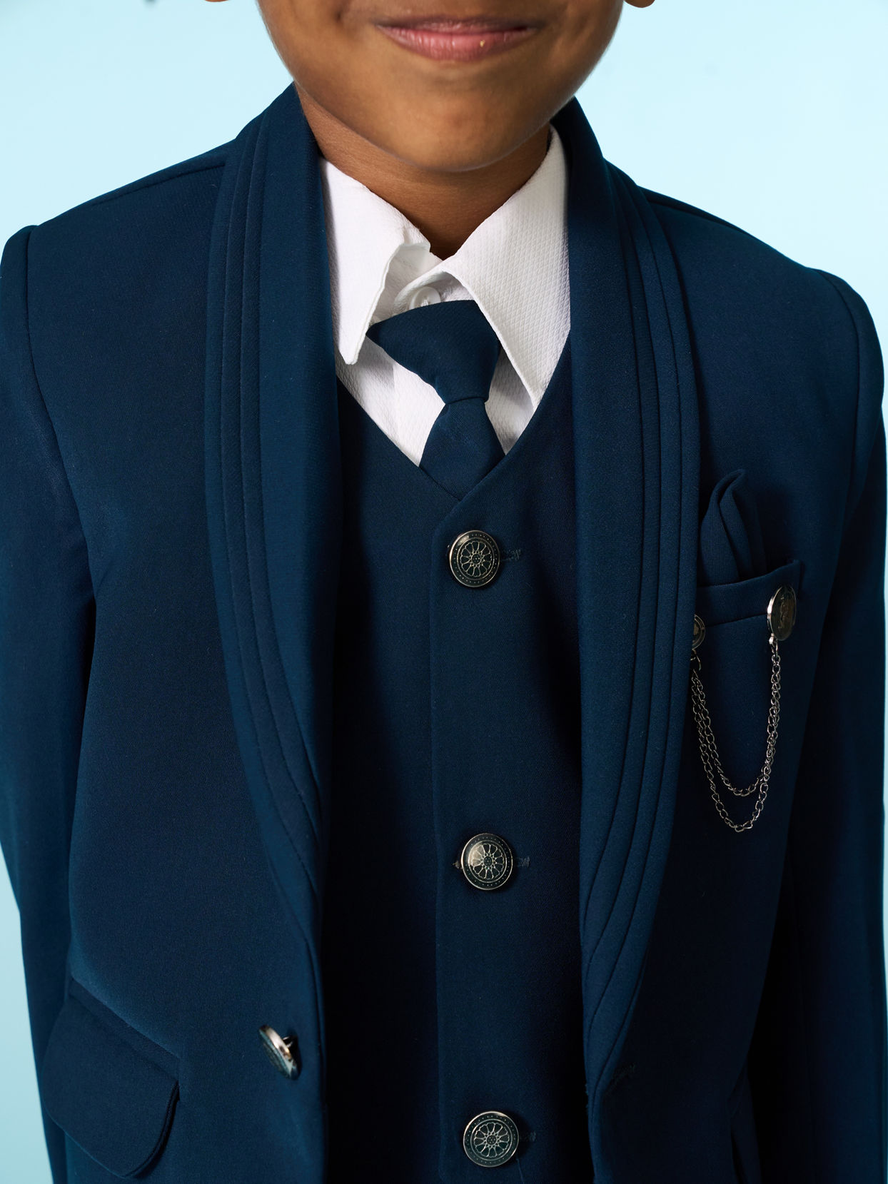 Manyavar Boys Teal Blue Regal Blazer Suit Set
