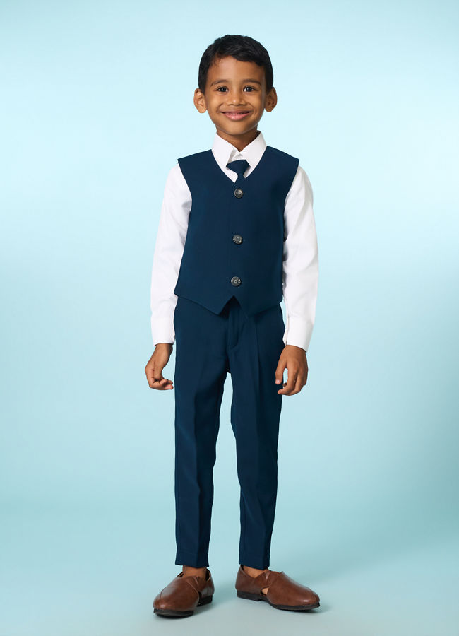Manyavar Boys Teal Blue Regal Blazer Suit Set