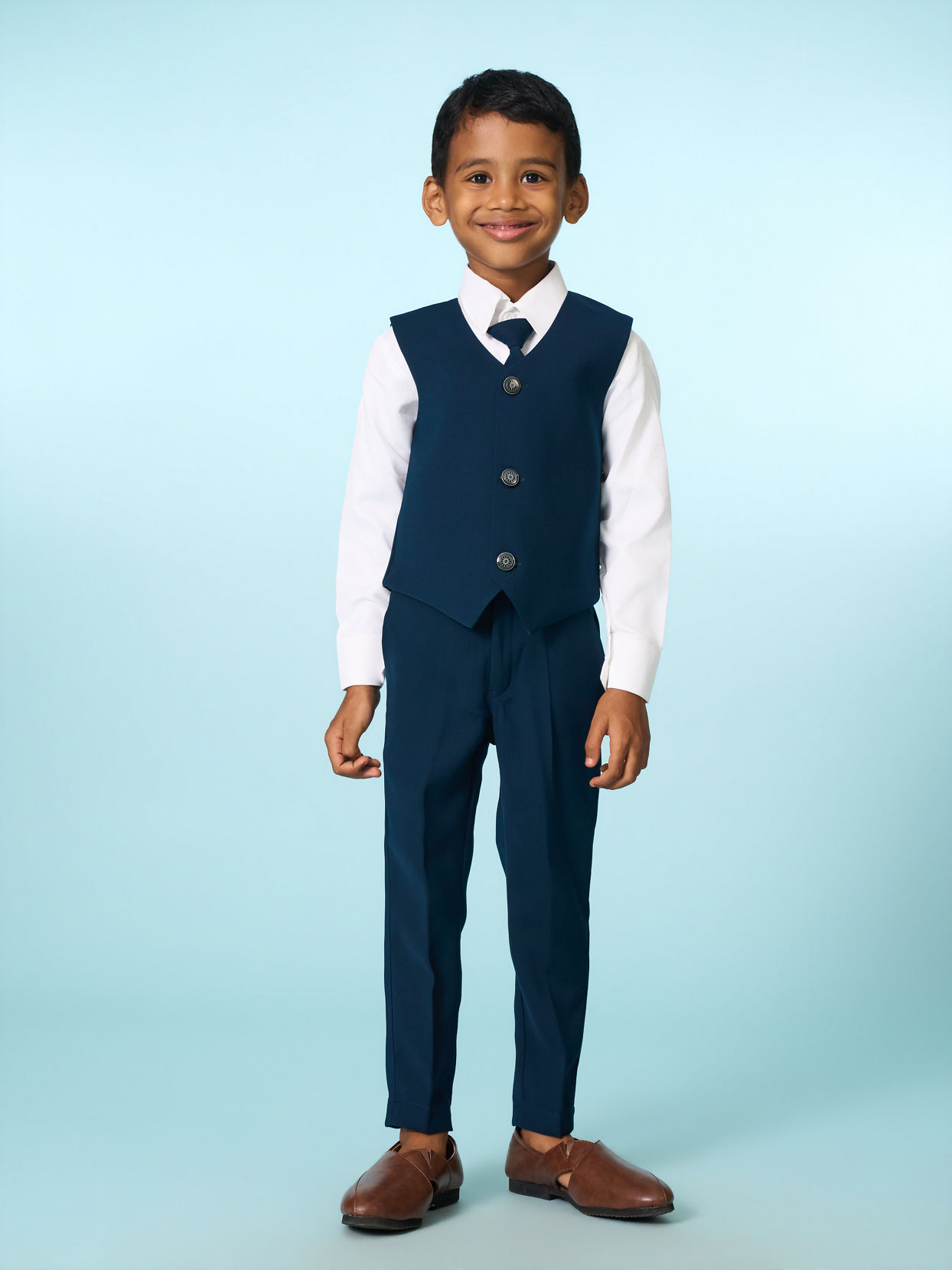 Manyavar Boys Teal Blue Regal Blazer Suit Set