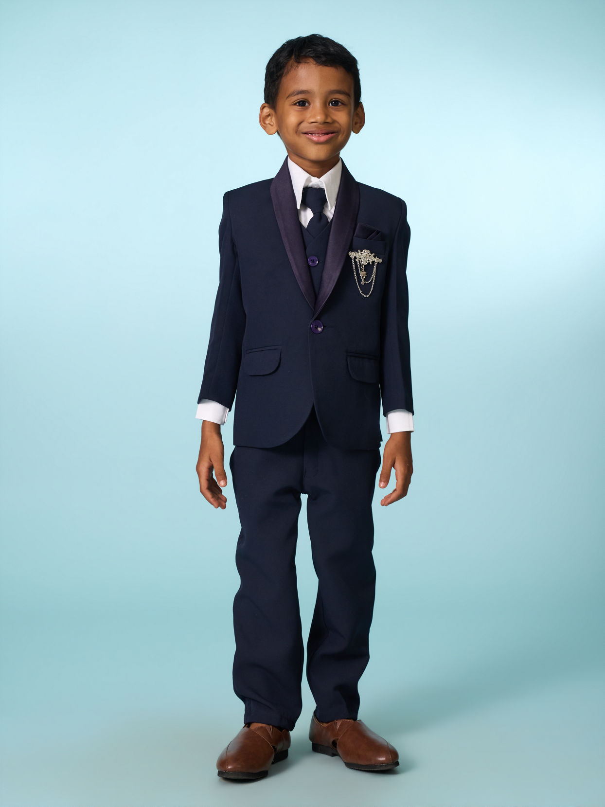 Manyavar Boys Regal Dark Blue Suit Set