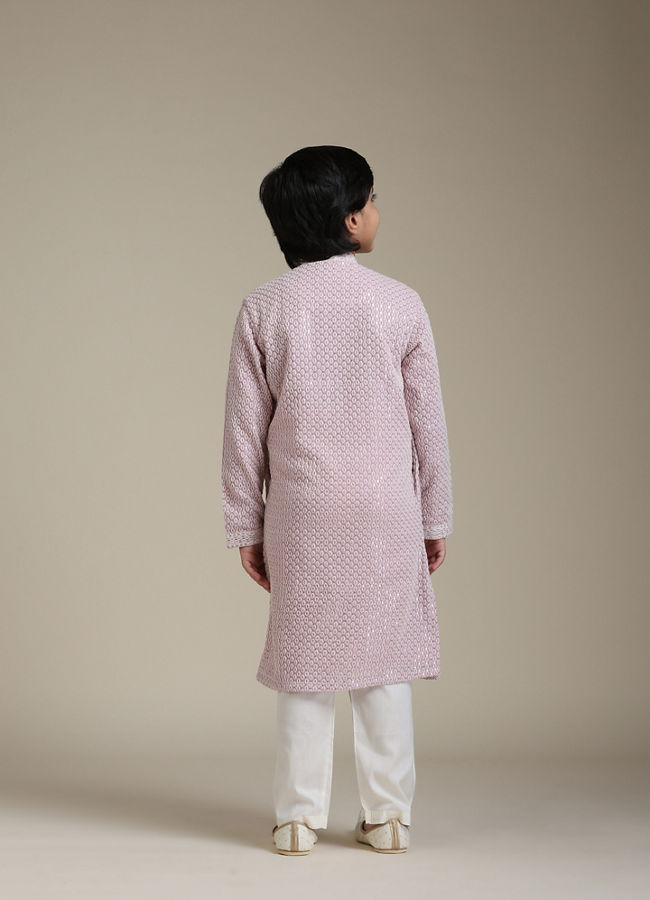 Manyavar Boys Boys Baby Pink Chikankari Embroidered Kurta Set with Sequin Work