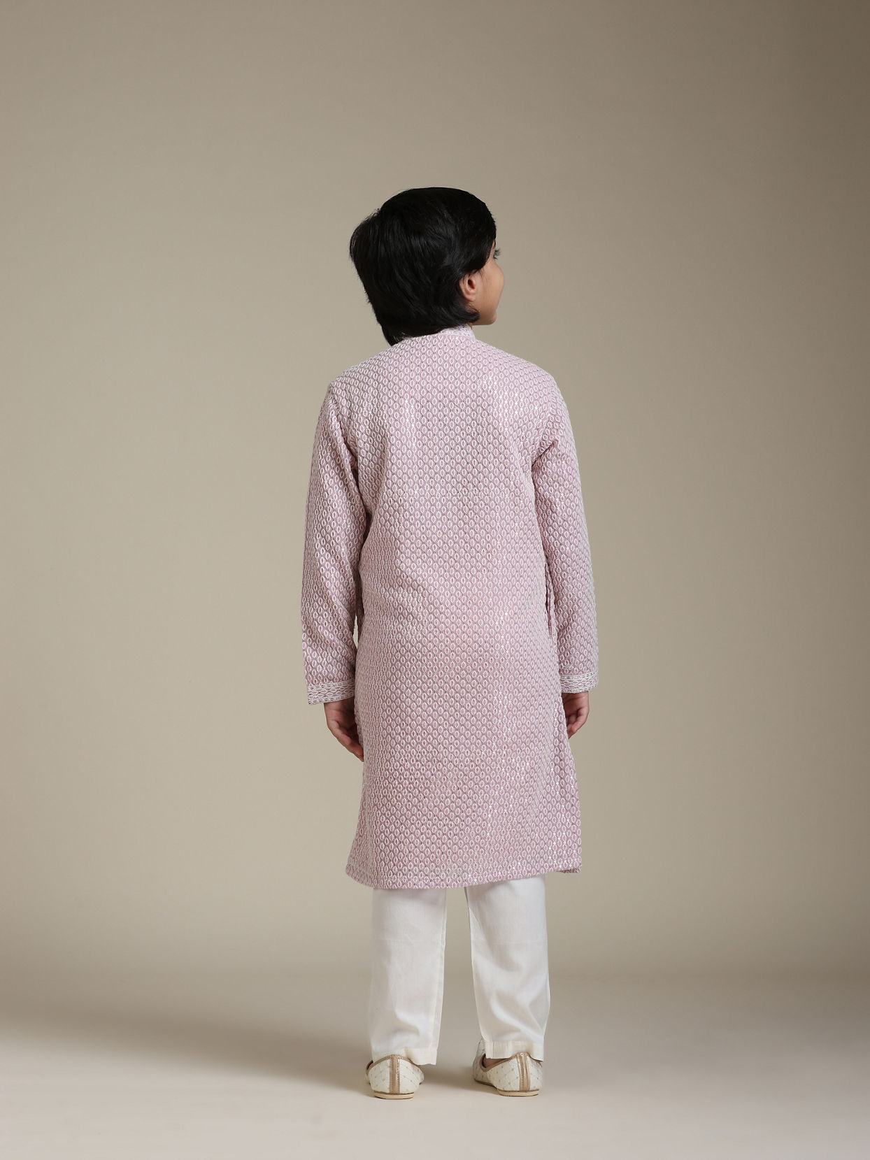 Manyavar Boys Boys Baby Pink Chikankari Embroidered Kurta Set with Sequin Work