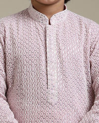 Manyavar Boys Boys Baby Pink Chikankari Embroidered Kurta Set with Sequin Work