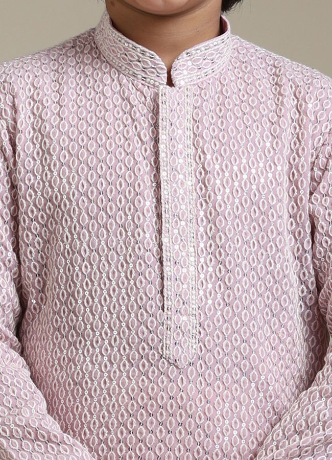 Manyavar Boys Boys Baby Pink Chikankari Embroidered Kurta Set with Sequin Work