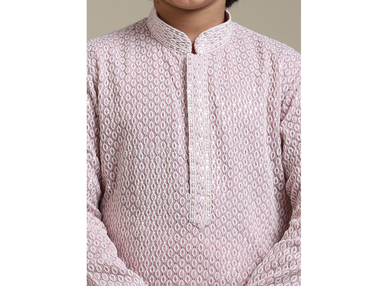 Manyavar Boys Boys Baby Pink Chikankari Embroidered Kurta Set with Sequin Work