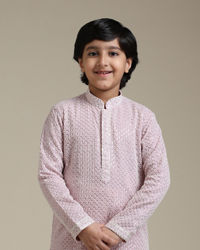 Manyavar Boys Boys Baby Pink Chikankari Embroidered Kurta Set with Sequin Work
