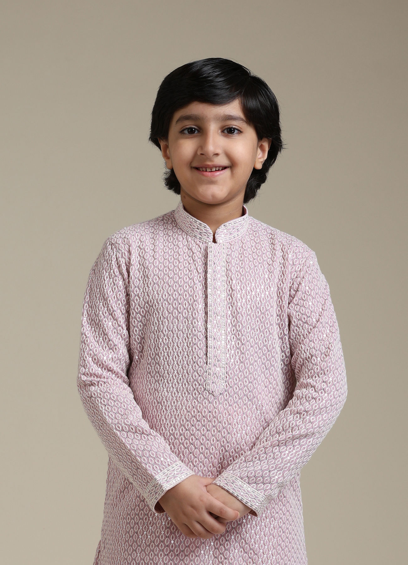 Manyavar Boys Boys Baby Pink Chikankari Embroidered Kurta Set with Sequin Work