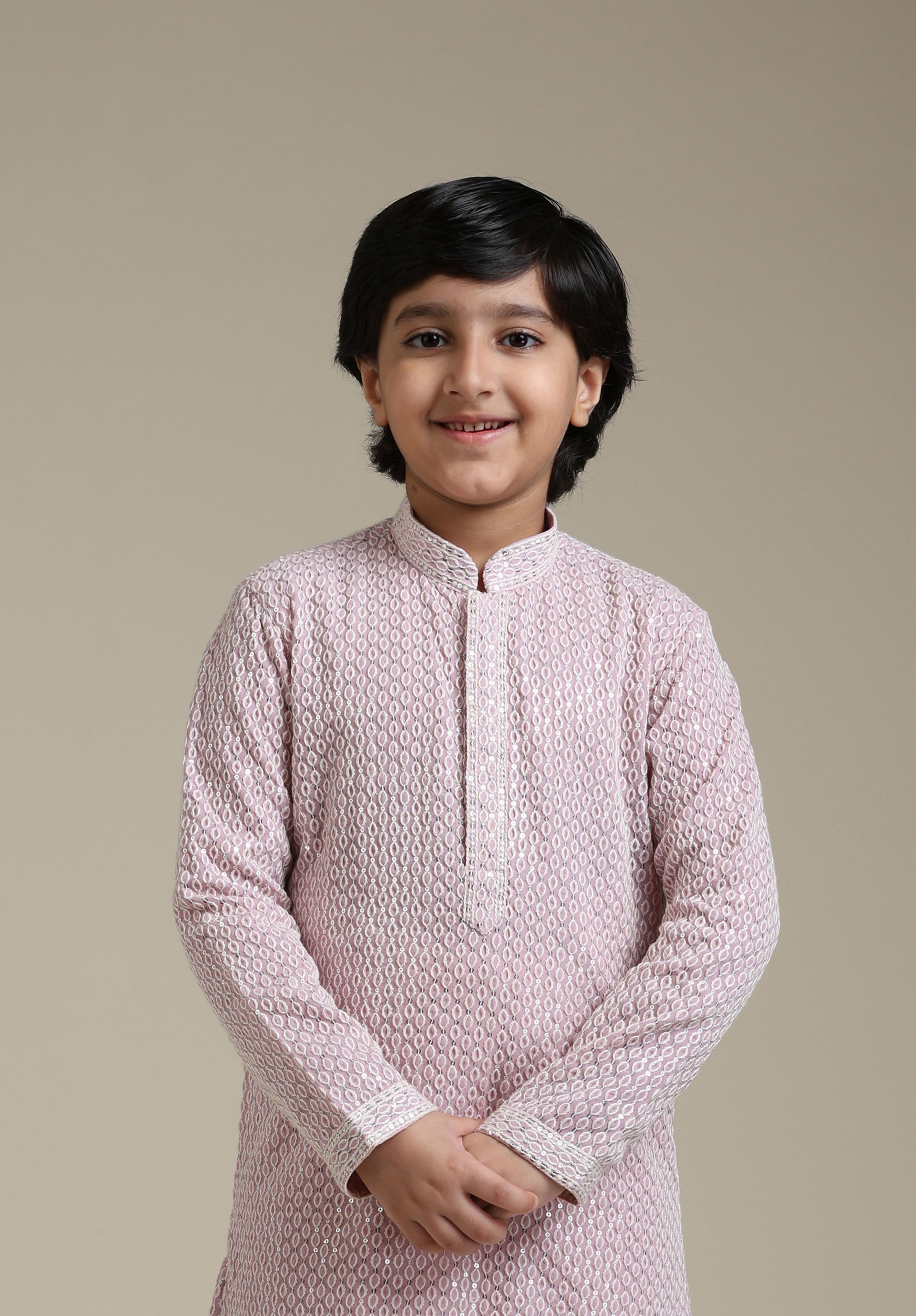 Manyavar Boys Boys Baby Pink Chikankari Embroidered Kurta Set with Sequin Work