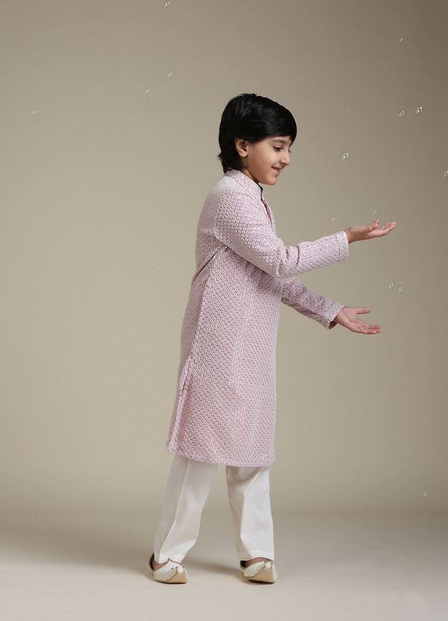 Manyavar Boys Boys Baby Pink Chikankari Embroidered Kurta Set with Sequin Work