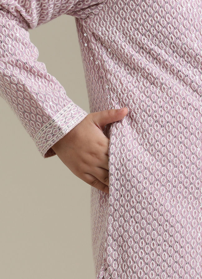 Manyavar Boys Boys Baby Pink Chikankari Embroidered Kurta Set with Sequin Work