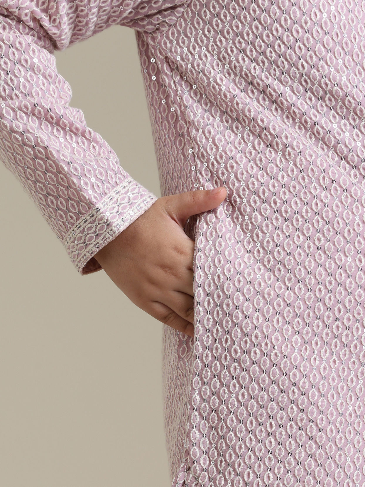 Manyavar Boys Boys Baby Pink Chikankari Embroidered Kurta Set with Sequin Work