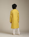 Manyavar Boys Boys Mustard Yellow Jacquard Kurta Set with Embroidered Neckline