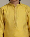 Manyavar Boys Boys Mustard Yellow Jacquard Kurta Set with Embroidered Neckline